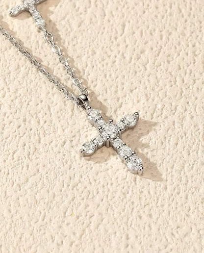 Double cross moissanite pendant necklace in 925 sterling silver