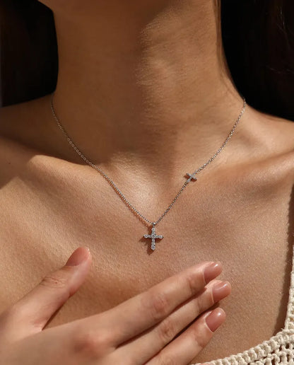 Double cross moissanite pendant necklace in 925 sterling silver