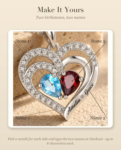How to personalise the necklace with two birthstones and two names