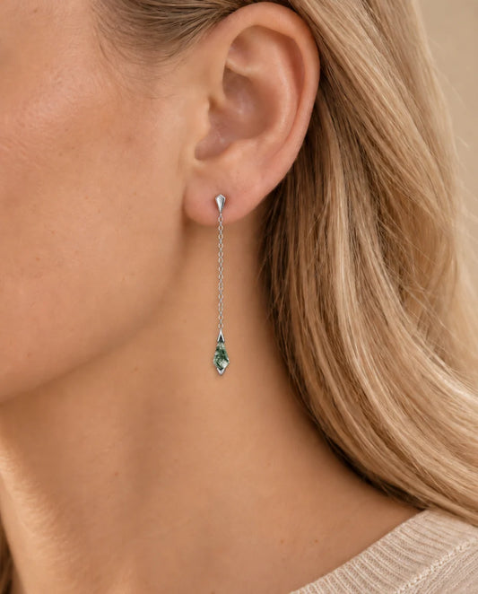 Moss Agate Earrings - earring worn on the ear