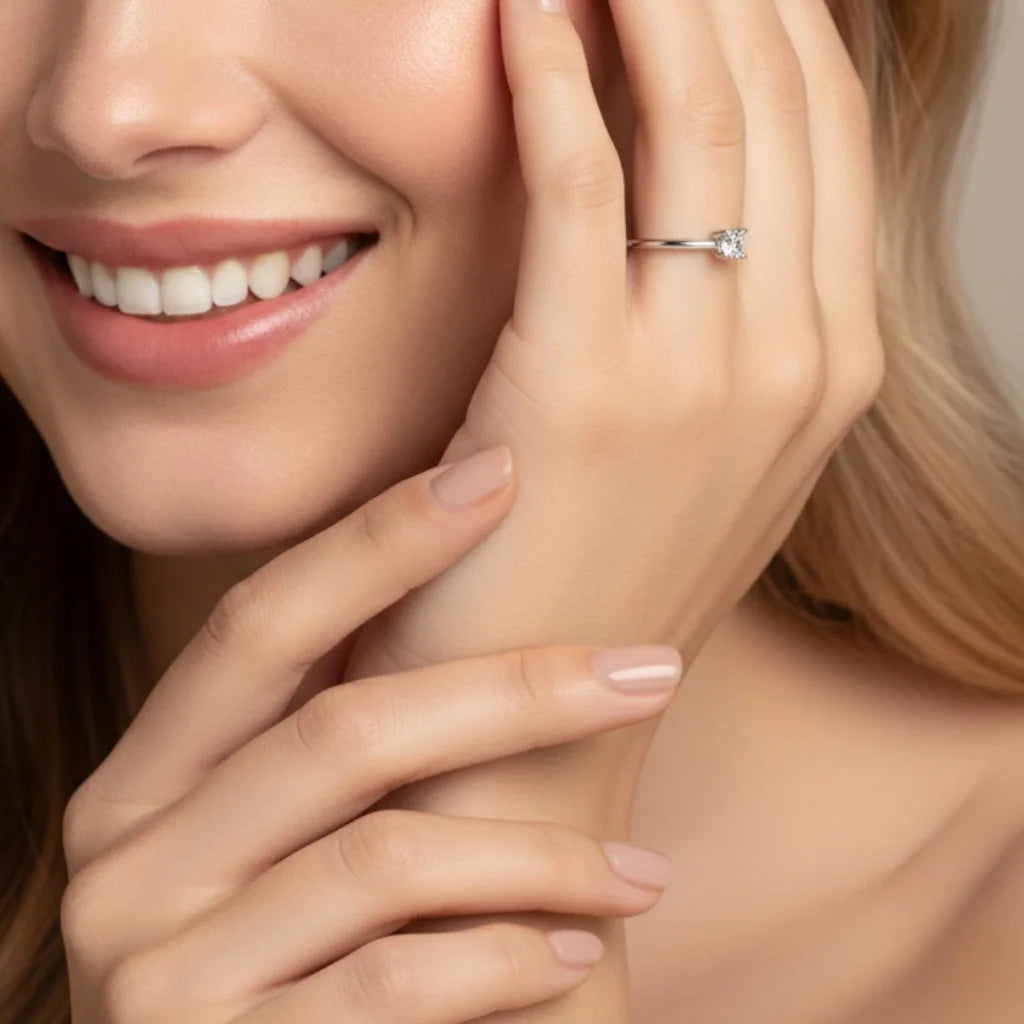 Emerald Cut Moissanite Solitaire Ring in Sterling Silver