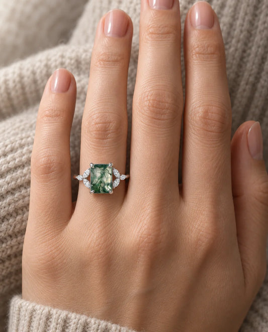 Moss Agate Ring - worn on the hand