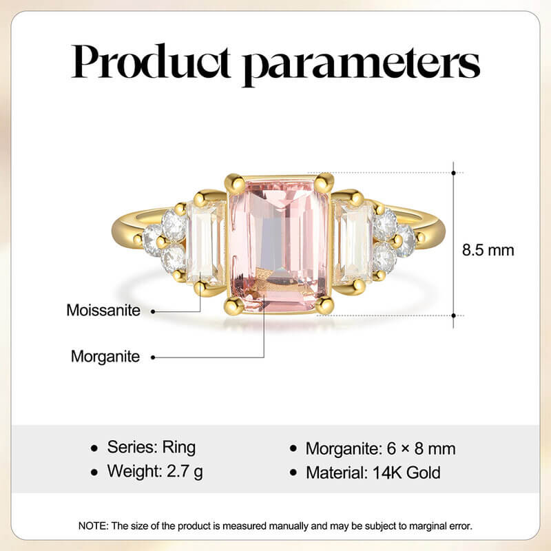 Emerald Cut Pink Morganite Engagement Ring 14/18k Yellow Gold