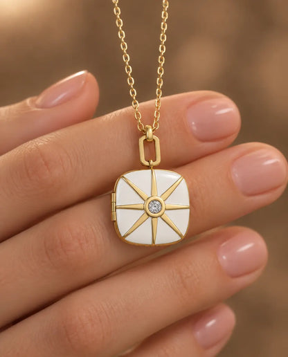 Personalised Enamel Photo Locket Necklace That Holds 2 Pictures held in hand
