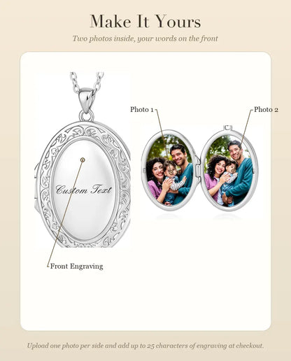 How to personalise the oval photo locket with two photos and engraving