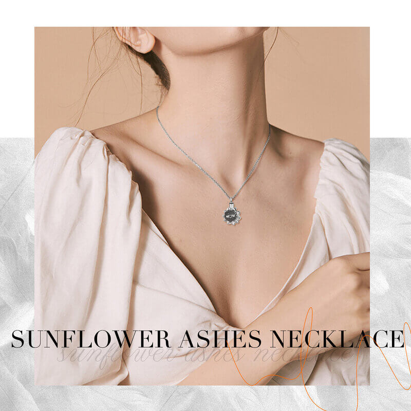 Engraved Ashes Necklace - Silver Mom Sunflower Pendant