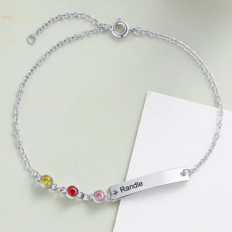 Engraved Bar Personalised Birthstone Bracelet