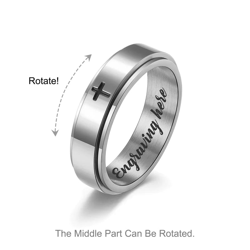 Cross Fidget Ring | Engraved Anxiety Ring | Spinner Ring 3 Colours