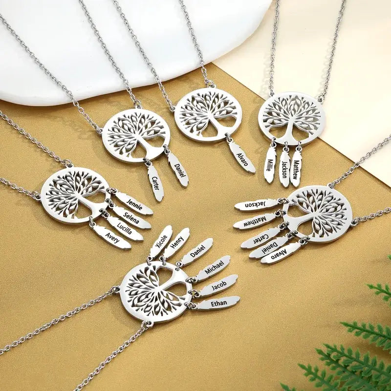 Family Tree Six Leaves Necklace -Sterling Silver