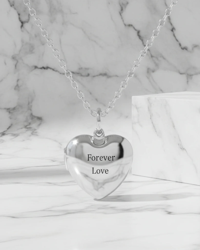 Engraved Heart Locket Necklace with Birthstone and Photo in 925 Sterling Silver