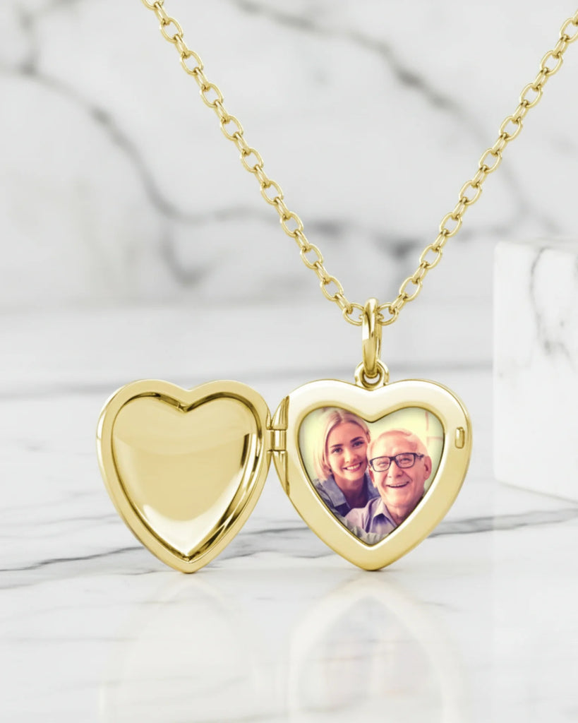 Engraved Heart Locket Necklace with Birthstone and Photo in 925 Sterling Silver