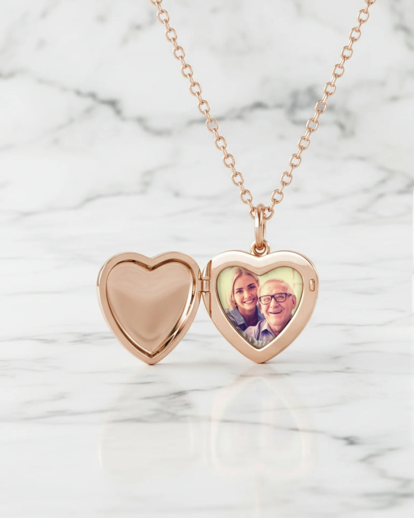 Engraved Heart Locket Necklace with Birthstone and Photo in 925 Sterling Silver