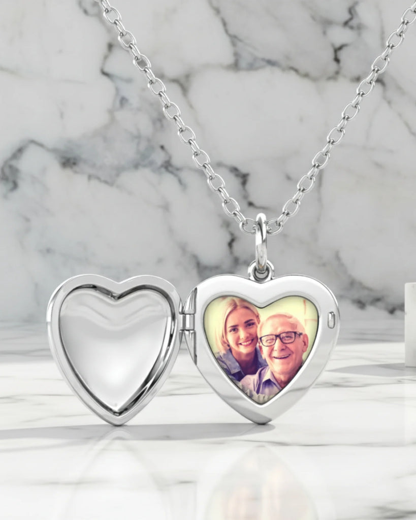 Engraved Heart Locket Necklace with Birthstone and Photo in 925 Sterling Silver