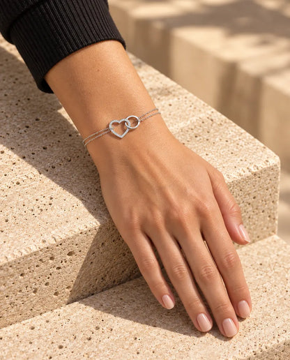 Personalised Interlocking Heart Bracelet - worn on a model