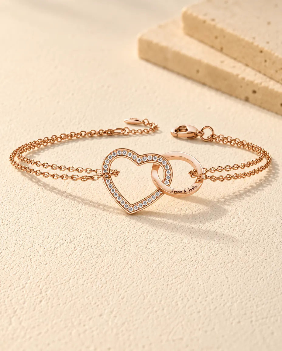 Personalised Interlocking Heart Bracelet - in rose gold finish