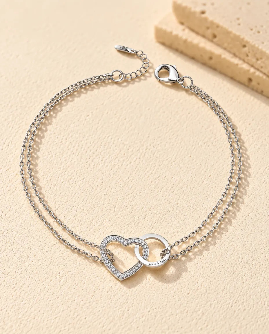 Personalised Interlocking Heart Bracelet - three-quarter view