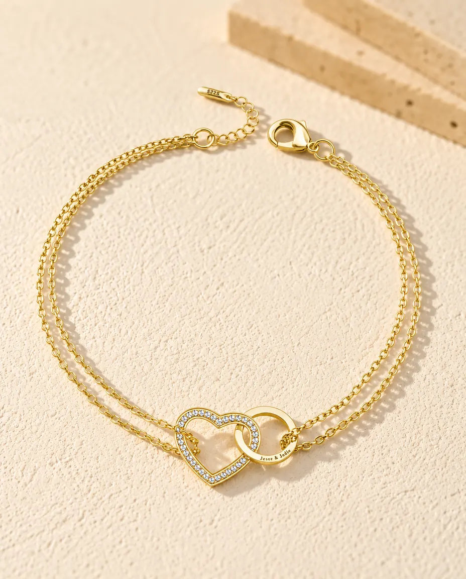 Personalised Interlocking Heart Bracelet - front view