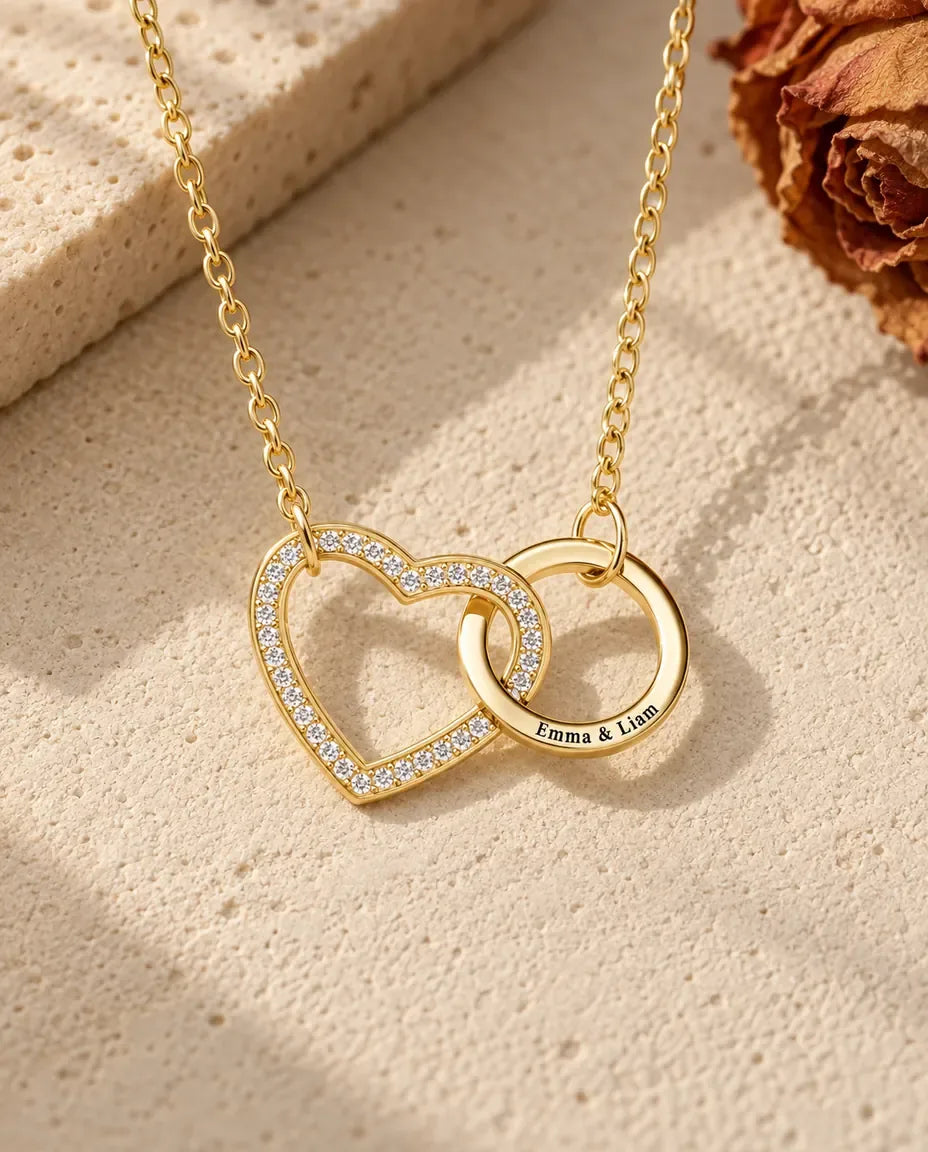 Interlocking Heart Necklace - in gold finish