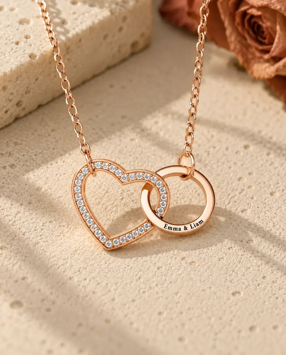 Interlocking Heart Necklace - in rose gold finish