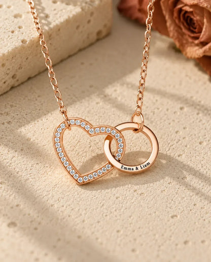 Interlocking Heart Necklace - in rose gold finish