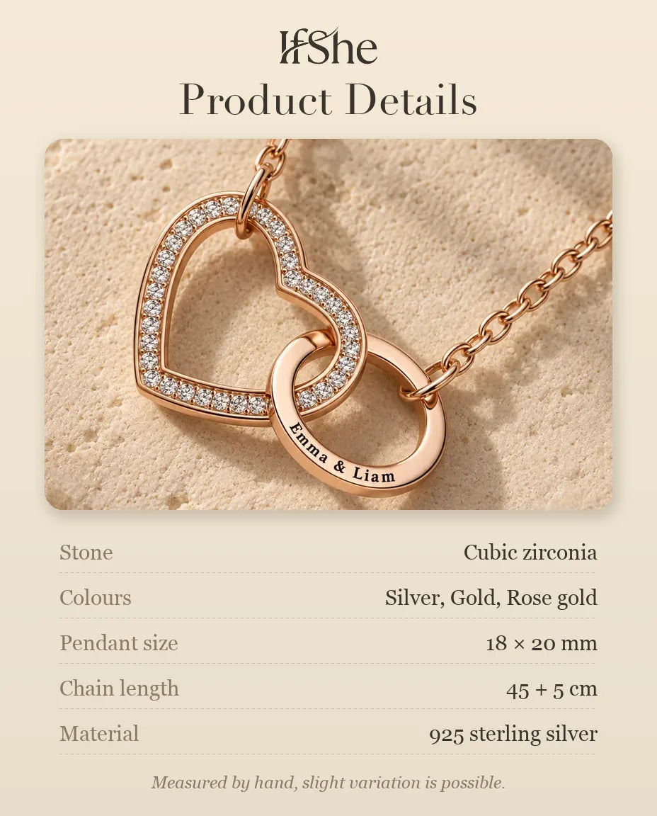 Interlocking Heart Necklace - size and material details