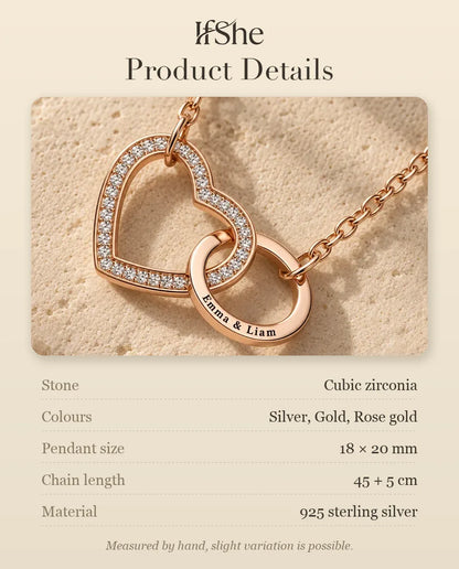 Interlocking Heart Necklace - size and material details