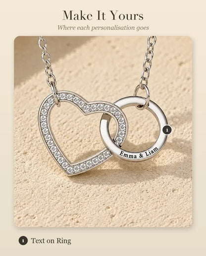 Interlocking Heart Necklace - personalisation guide: where each engraving goes
