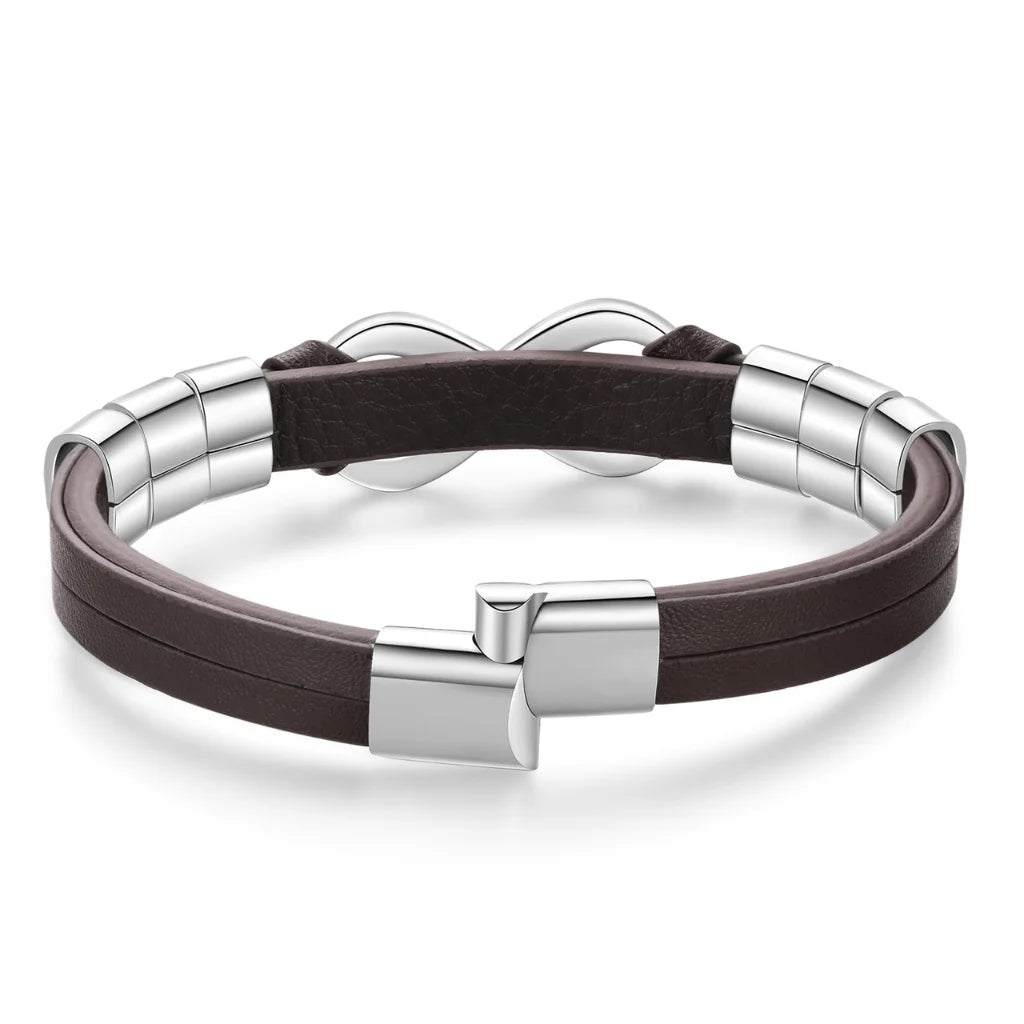 Engraved Leather Bracelet for Men with Personalised 2-6 Names