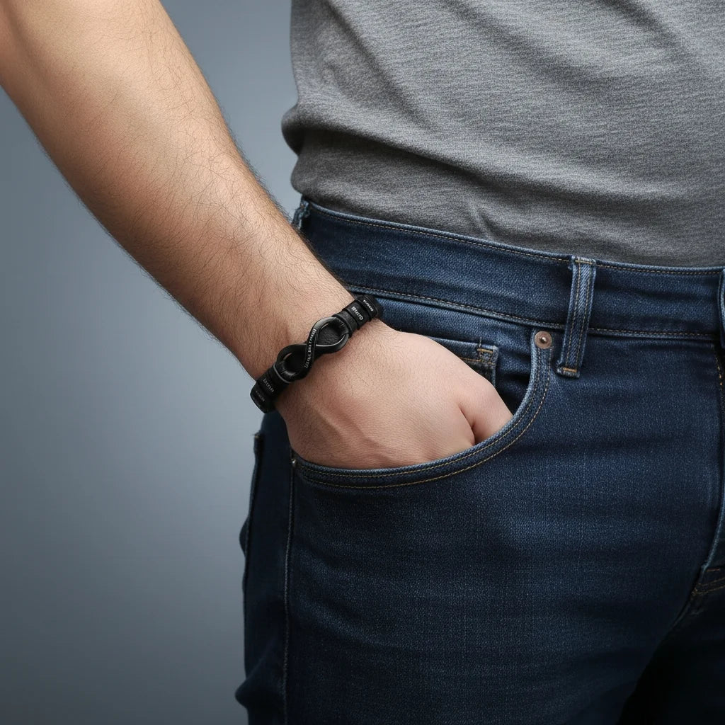 Engraved Leather Bracelet for Men with Personalised 2-6 Names