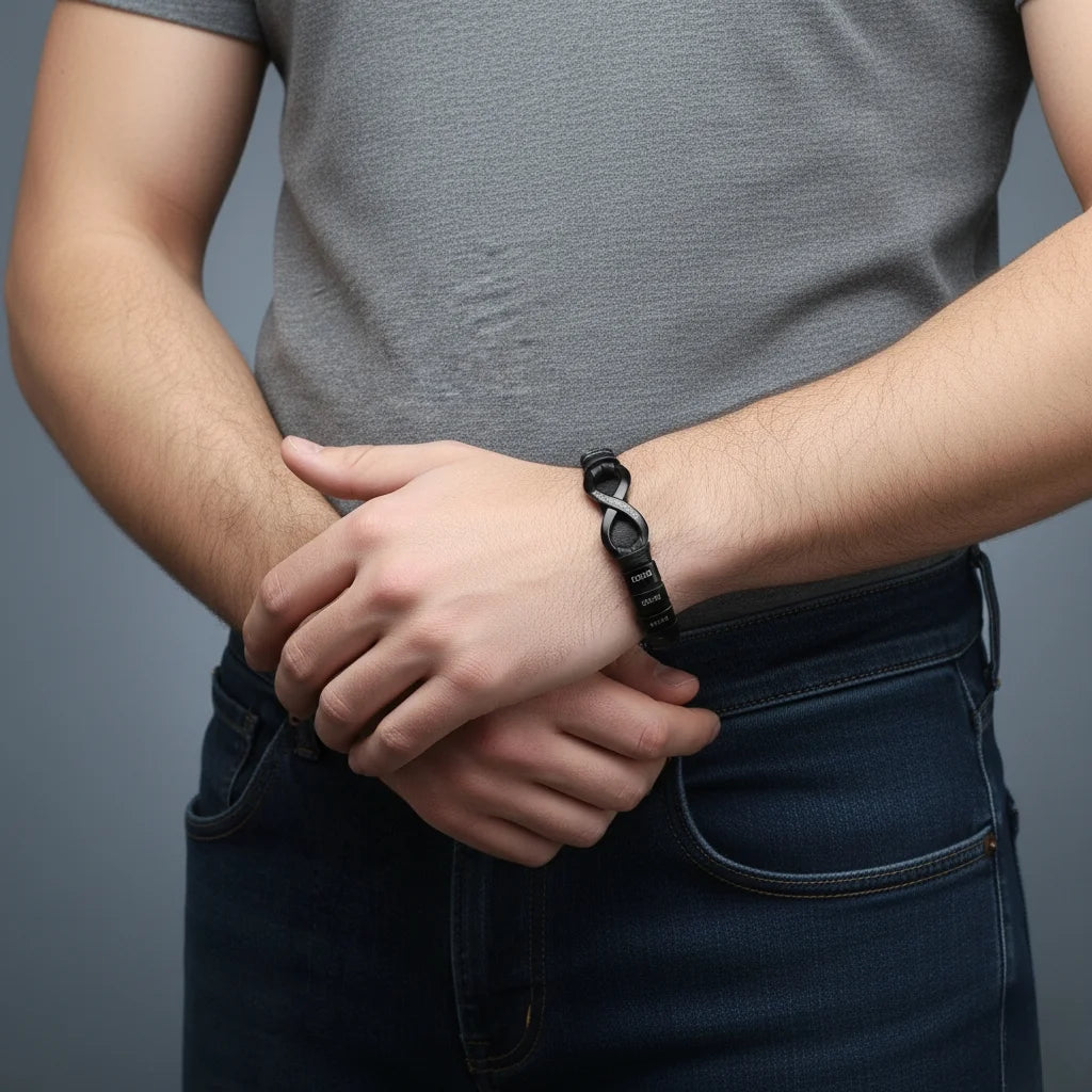 Engraved Leather Bracelet for Men with Personalised 2-6 Names