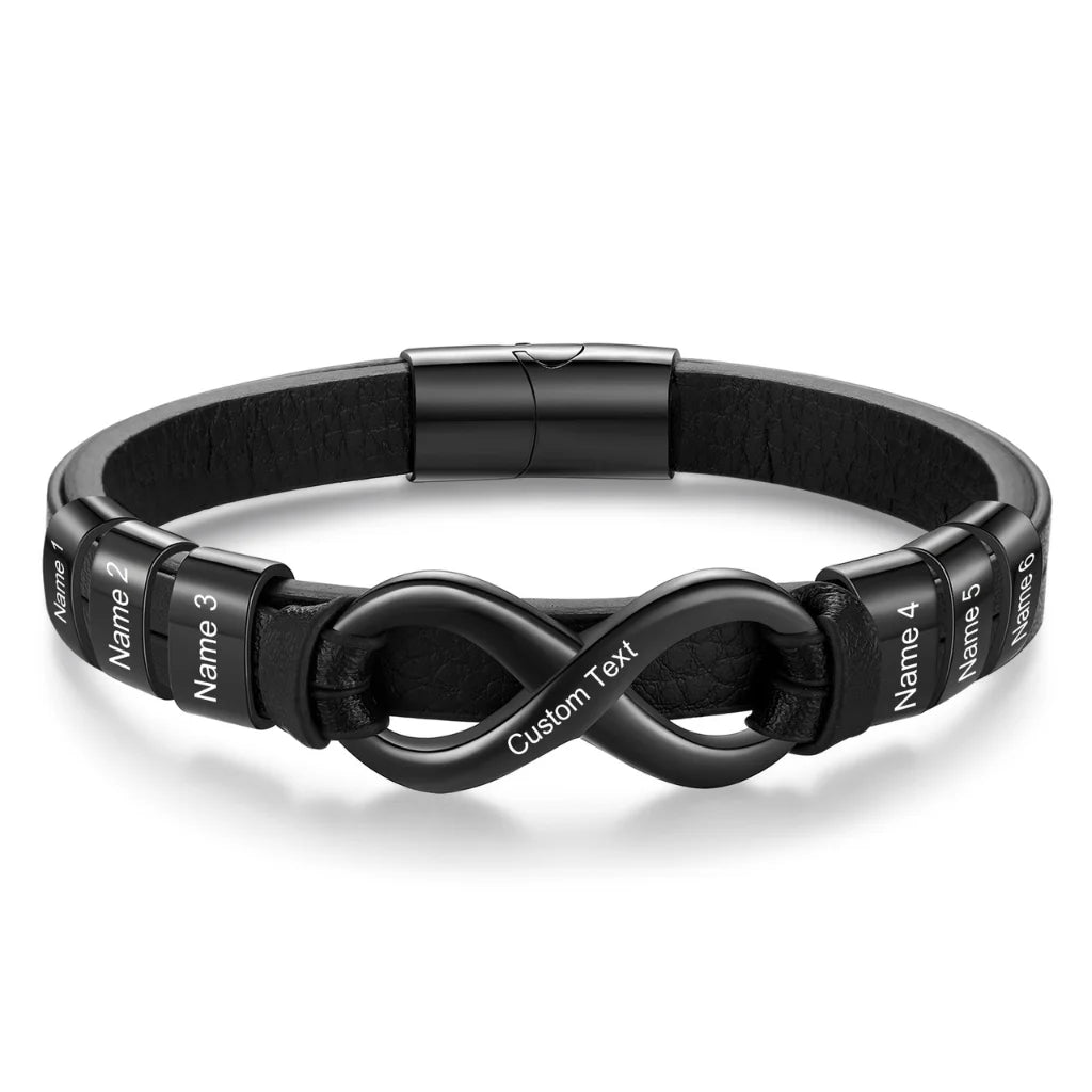 Engraved Leather Bracelet for Men with Personalised 2-6 Names