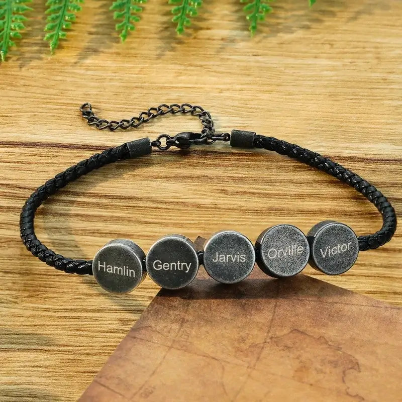 Engraved Men’s Name Bracelet | Personalised Men’s Beads Bracelet