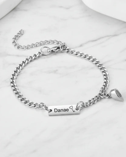 Personalised Magnetic Lock & Key Couple Bracelets IfShe UK