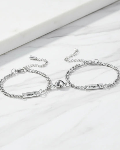 Personalised Magnetic Lock & Key Couple Bracelets IfShe UK