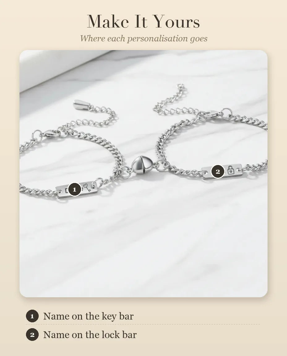 Magnetic Lock and Key Matching Bracelets for Couples – personalisation guide