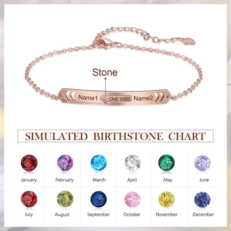 Engraved Name Matching Couple Bracelets with Birthstone | Personalised Couple Bracelets