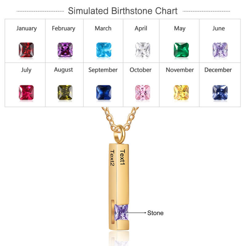 Engraved Vertical Bar Ashes Necklace with Birthstone