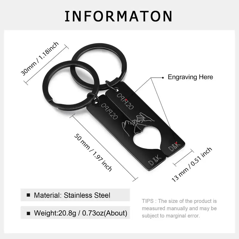 Engraved Vertical Bar Personalised Couple Keyrings