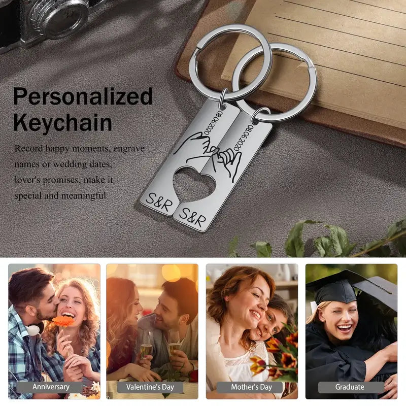 Engraved Vertical Bar Personalised Couple Keyrings