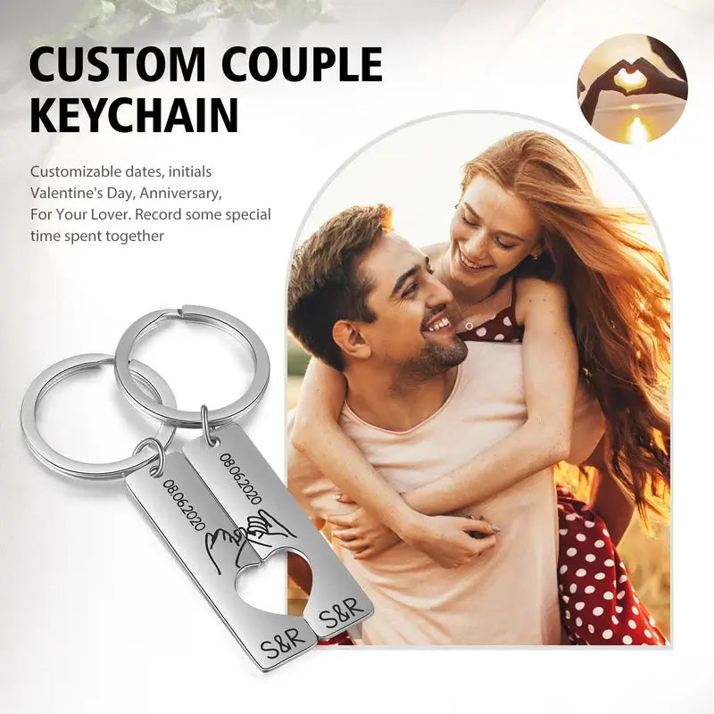 Engraved Vertical Bar Personalised Couple Keyrings