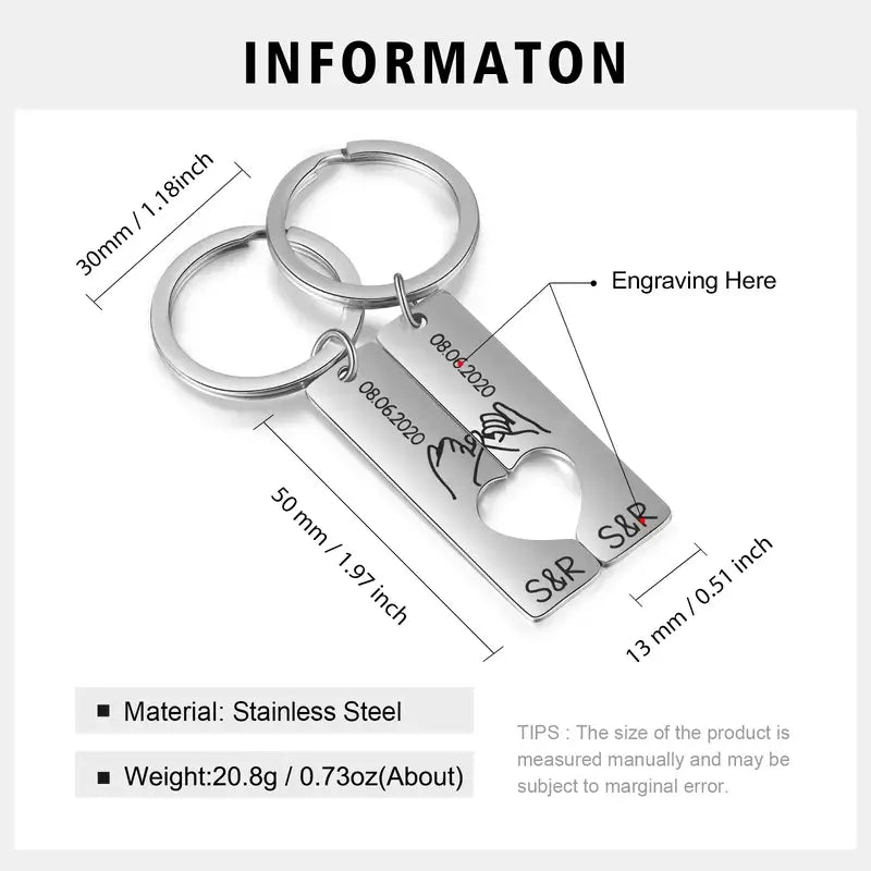 Engraved Vertical Bar Personalised Couple Keyrings