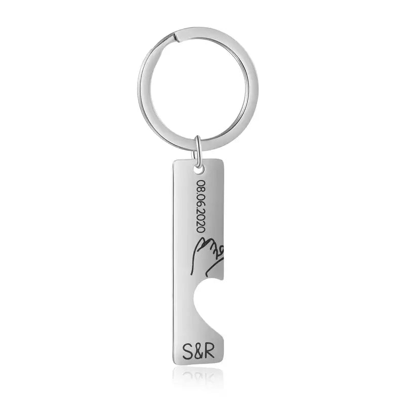 Engraved Vertical Bar Personalised Couple Keyrings