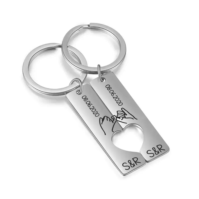 Engraved Vertical Bar Personalised Couple Keyrings