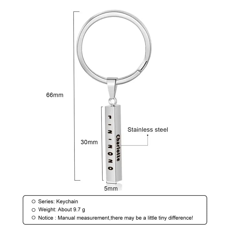 Engraved Vertical Bar Personalised Keyring in Four Colours