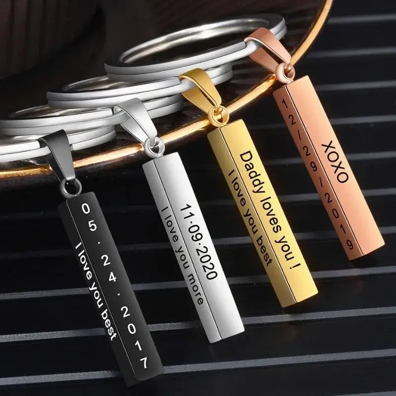 Engraved Vertical Bar Personalised Keyring in Four Colours