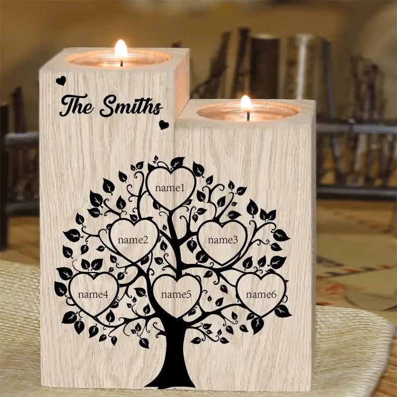 Personalised Candle Holder | Personalised Wooden Candle Holder | Family Tree Engraved Wooden Candle Holder | 3-6 Names
