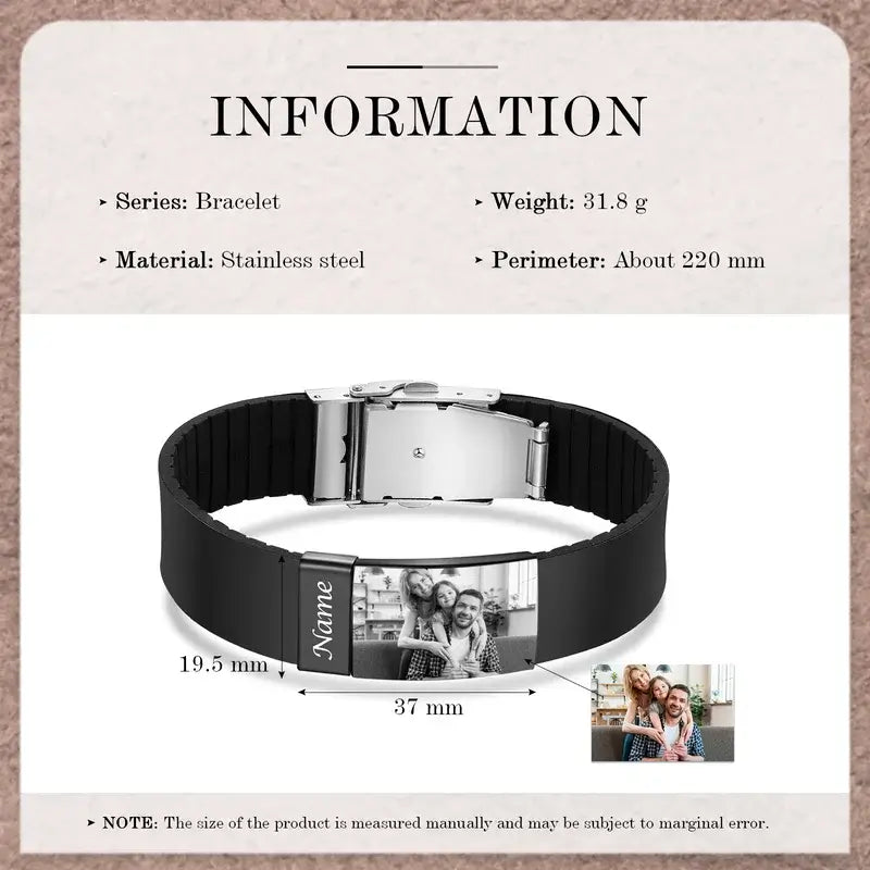 Men's Picture Bracelet with Engraving - Personalised Men's Silicone Bracelet