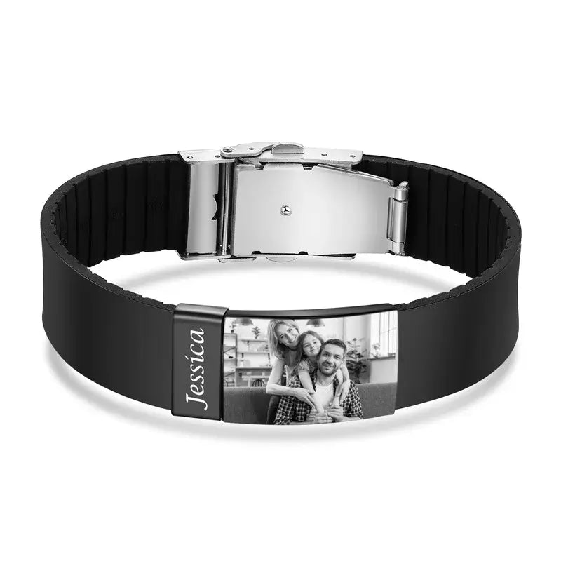 Men's Picture Bracelet with Engraving - Personalised Men's Silicone Bracelet