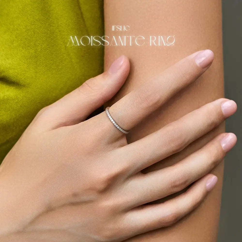 Eternity Moissanite Ring, 925 Sterling Silver Ring