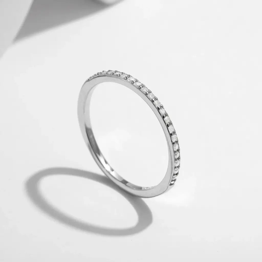 Eternity Moissanite Ring, 925 Sterling Silver Ring For Women, Sparkling Simple Thin Wedding Band